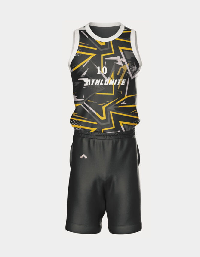 Front view of a sublimated basketball uniform